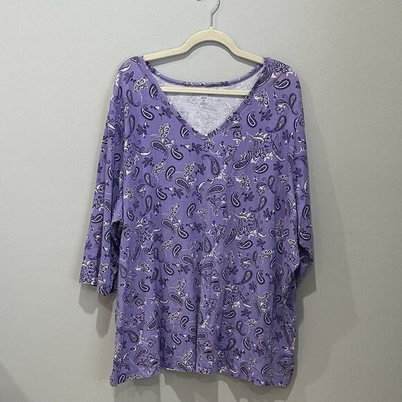 Woman Within Perfect V-Neck Tee Size 3x Purple White Cotton - Picture 1 of 4